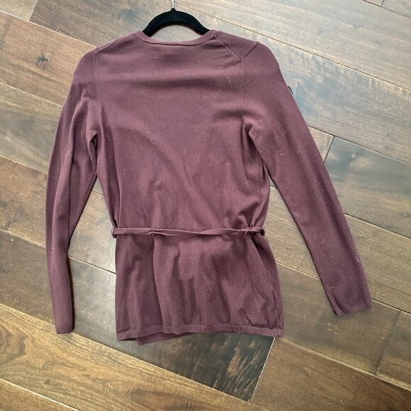 LOFT Maroon Burgundy Tie Front Button Up Cardigan Sweater Top Size Medium - Picture 6 of 8